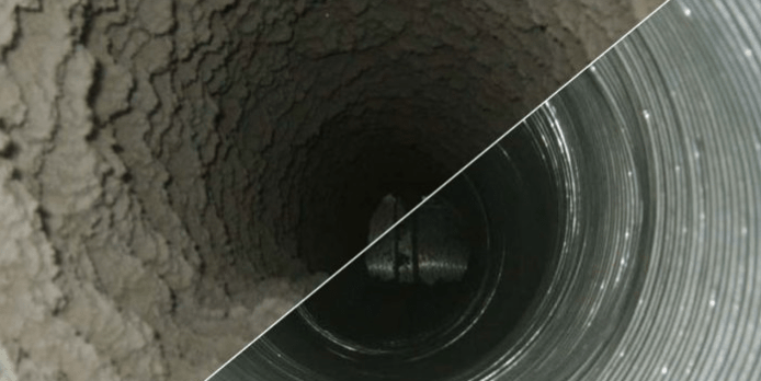 Before and after of a duct cleaning